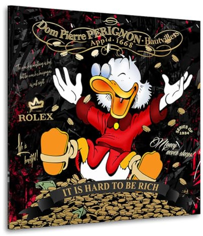 Kunstgestalten24 Dagobert Duck Bild Rich Pop Art Leinwand | Echtholz-Keilrahmen | Moderne Bilder Wohnzimmer | Bild Auf Leinwand | Wandbild XXL | 60x60x2cm