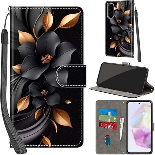 Handyhülle für Samsung Galaxy A56 Hülle Leder Wallet Blumen | 3 Kartenfächer & 1 Geldfach, Magnetverschluss, Ständerfunktion, robuste premium PU leder klapphülle für Samsung A56
