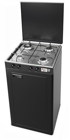 Parker Fornello Cucina a Gas Gpl 4 Fuochi Doppia Corona 3,5 Kw grigio grafite e piano acciaio inox con Mobile Portabombola Made in Italy - 541GSPGP/C