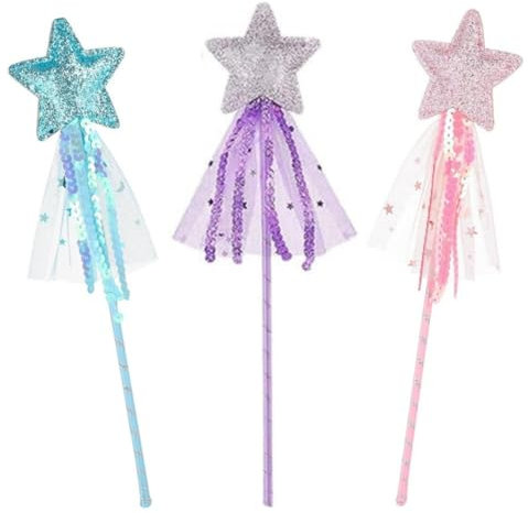 LiJuanWang Baguette Magique Étoile Enfant,3 Pièces Baguette étoile Lumineuse pour Enfants Brillante avec Paillettes, Accessoire Fée pour Anniversaire,Halloween et Carnaval