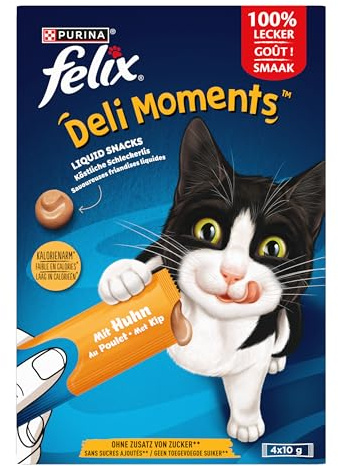 FELIX | Deli Moments | Katze | leckere flüssige Leckereien für Katzen und Kätzchen | mit Huhn | Beutel | Einzelportion | 4 x 10 g