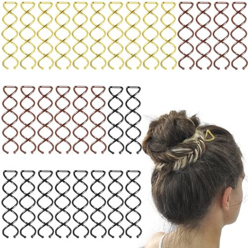 Nogeqi Lot de 30 barrettes à cheveux en spirale - Pinces à cheveux en spirale - Pinces à cheveux en spirale - Pinces à cheveux en spirale - Pour faire soi-même des chignons hauts - Style de cheveux