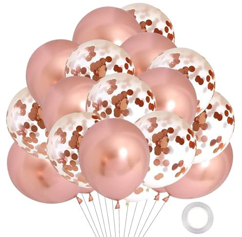 Ovanda Luftballons Rosegold, 16 Stück 30cm Helium Latex Ballons, Rosegold Luftballons Konfetti, für Baby Shower, Gender, Reveal, Mädchen Geburtstag, Hochzeit Verlobung Party Deko