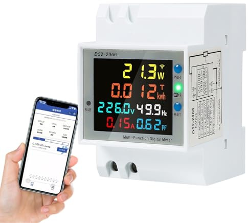 Jadeshay Stromzähler Hutschiene, 6-in-1 LCD WiFi Smart Meter Digitaler Stromzähler Wechselstromzähler KWh Zähler mit LCD-Anzeige AC40-300V 100A (Eingebauter CT)