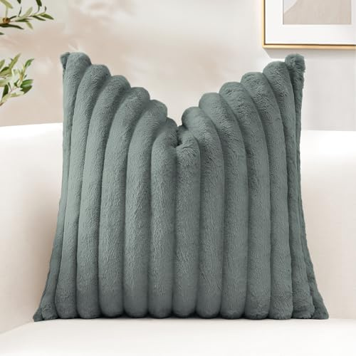Sungeek 1 Stück Plüsch Samt Kissenbezug, Kunstpelz Weich Kissenbezüge Sofakissen Dekokissen Deko Zierkissenbezüge Flauschig Kissenhülle für Schlafzimmer Wohnzimmer (40x40cm, Grau)