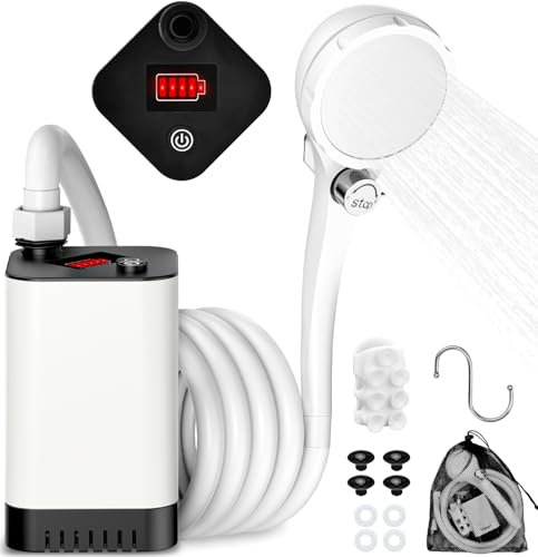 Onherm Ducha Portatil Camping, Recargable 6000 mAh Ducha de Camping, 150 Min de Autonomía Ducha Camper, IPX7 Impermeable, Ducha con Cabezal Ajustable, para Camping, Playa y Viajes