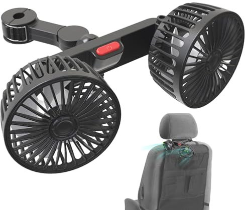 Ventiladores de Coche que Soplan Aire Frío,Ventilador de Coche USB - Ventilador USB de doble cabezal para asiento de coche - Reposacabezas, ventilador de aire de refrigeración giratorio de 360 grado