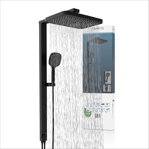 SCHÜTTE 60686 LA PALMA Duschsystem mit Regendusche und Duschsäule, 36x24 cm Edelstahl Duschkopf, Duschset ohne Duscharmatur, Duschstange mit Hand- und Kopfbrause, Schwarz
