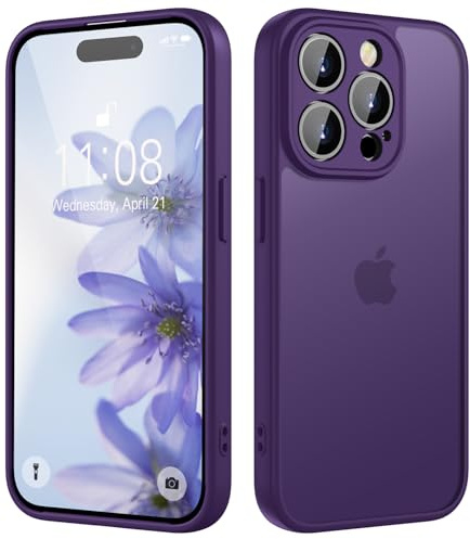 KPPIT for iPhone 15 Pro case,[Shockproof Military Grade Drop Protection] [Frosted Translucent] iPhone 15 Pro Phone case,Purple