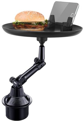 ​​Universal Car Tray Table - 360° Rotating Swivel Arm, Adjustable Extendable Base, Car Cup Holder Tray with Phone Holder & Food Organizer for Snacks, Drinks, and Essentials​ [CV05]