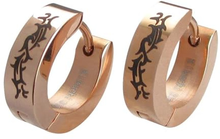 Kikuchi Edelstahl Klapp Creolen Damen Ohrringe Rotgold Roségold Hochglänzend Rebe Weinstock Gelasert ER15131
