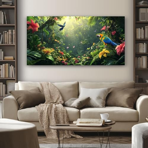 SKOEUI Leinwand Bilder Tropisch Dschungel 70x140 cm Rahmenlose Gemälde Tier | Papagei als Wanddeko für Wohnzimmer, Schlafzimmer Moderner Wandbilder Große Dekorative Bilder