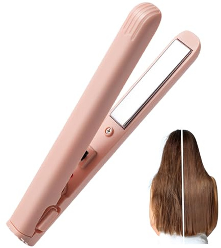 Mini rizador de doble propósito, mini plancha y rizador de pelo de calentamiento rápido, plancha plana de cerámica inalámbrica, USB portátil para cabello corto
