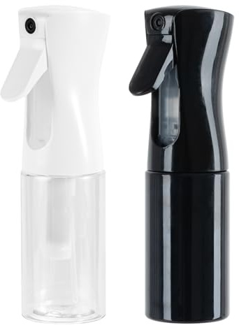 Uervoton Spray Bottle for Hair, 200ml Fine Mist Water Sprayer, Black/Clear | Refillable 360° Mister for Curly Hair, Plants, Barber, Salon, Garden and Home Use