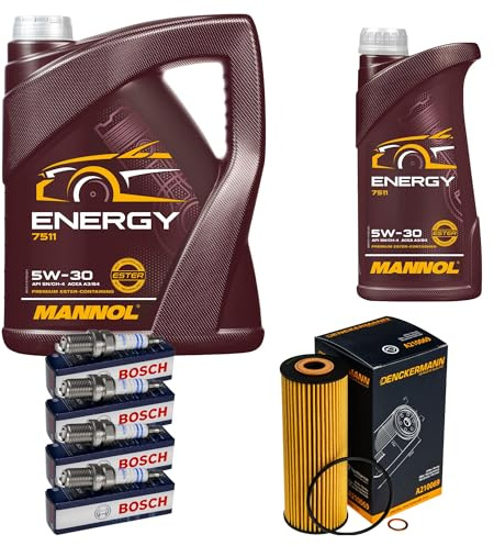 EISENFELS Inspektionspaket enthält 6 L Motoröl Energy 5W-30 Ölfilter Zündkerze für SLK R170 200 Kompressor 230 C-Klasse W203 A208