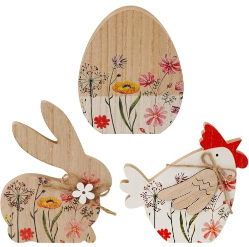 HAGNA 1 Satz Deko Aufsteller, Osterdeko Holz, Für Ostern Osterei Kaninchen Henne Osterschmuck Osterdekoration Aus Holz Osterdeko Zum Hinstellen (A)