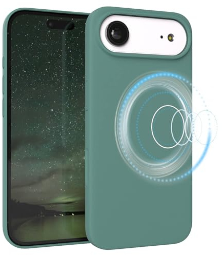 EAZY CASE Magnetische Silikon Hülle für iPhone Air - MagSafe-kompatibel, Premium-Liquid-Silikon, Stoßfest, Kameraschutz, Mikrofaser-Innenfutter, Slim Cover Handyhülle Bumper - Nacht Grün