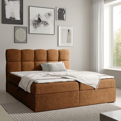 Home Collective Boxspringbett Polsterbett Doppelbett Bett mit Stauraum viele Größen & Farben | Topper inklusive | modernes Design mit Kassettensteppung Schlafzimmer Jugendzimmer | Braun 160x200 cm