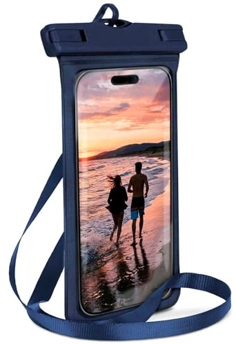 ONEFLOW Borsa da spiaggia per iPhone 13 mini, custodia impermeabile con touch e finestra per fotocamera, custodia subacquea per viaggi e nuoto, con cinturino e cordino da appendere, blu navy