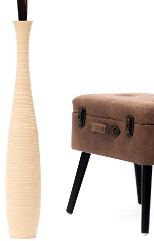 Leewadee Jarrón Grande De Suelo – Jarrón Alto De Madera De Mango para Ramas Decorativas, 70 cm, Crema
