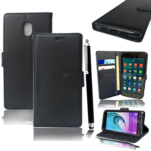 Samsung Galaxy J3 2017 Case, Leather Wallet Flip Stand view Card Slots Case Cover for Samsung Galaxy J3 2017 With Free Touch Stylus Pen by Mobile Stuff (BLACK CASE)