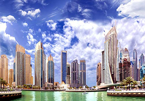 decomonkey Fototapete selbstklebend Skyline Stadt City 196x140 cm XL Selbstklebende Tapeten Wand Fototapeten Tapete Wandtapete klebend Klebefolie Panorama Dubai