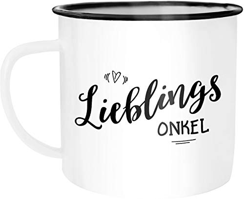 Moonworks Emaille Tasse Becher Lieblingsonkel Geschenk Familie Onkel Kaffeetasse weiß-schwarz unisize