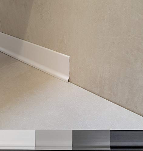 MadeInNature, Plinthe souple en PVC grande qualité, Blanc, Gris clair, Gris foncé, Noir, hauteur 70 mm, Longueur au choix (14 ml, Blanc)