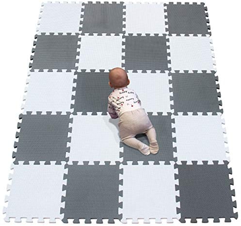 YIMINYUER Puzzlematte | Kälteschutz | abwaschbar | Kinderspielteppich Spielmatte Spielteppich Matte Schaumstoffmatte Kinderteppich Weiß Grau R01R12G301020