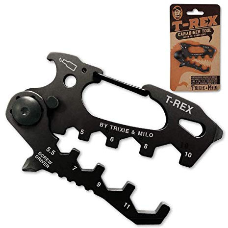 T Rex Carabiner Multitool Keychain- Caribeaner Clip - Bottle Opener Keychain Screwdriver - Keychain Bottle Opener - Travel Gifts - Pocket Screwdriver - Multiple Tools In One - Trixie and Milo