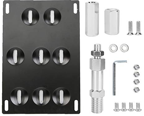 Hlyjoon Tow Hook License Plate Mounting Bracket Car Front Bumper Tow Hole Relocation 8 Holes Adjustable Holder Support No Drill Fit for 4-Door
