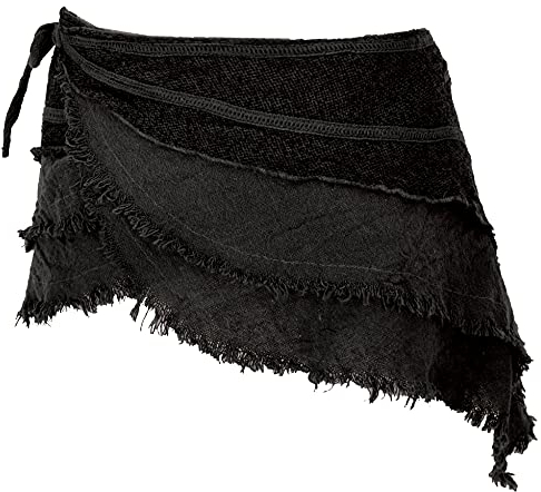 GURU SHOP Goa Cacheur in Natürlichem Look, Minirock, Wickelrock Gürtel - Schwarz, Damen, Baumwolle, Size:S