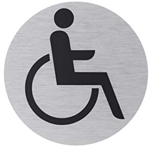 Metafranc Klebeschild Symbol: Rollstuhlfahrer - Ø 75 mm - Aus Aluminium - In moderner Edelstahl-Optik - Selbstklebende Rückseite / Beschilderung / Infoschild / Behindertengerecht / 507220