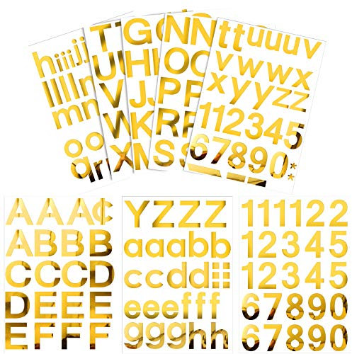 202 Stücke 8 Blätter Selbstklebend Vinyl Buchstaben Nummern Kit, Mailbox Nummern Aufkleber für Schilder, Fenster, Tür, Autos, Lastwagen, Haus, Adressnummer (Gold, 2 Zoll)