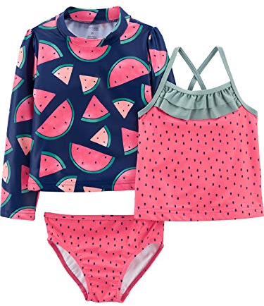 Simple Joys by Carter's Baby-Mädchen 3-Piece Assorted Rashguard Rash-Guard-Set, Wassermelone, 2 Jahre