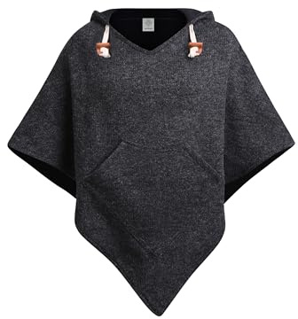 virblatt - Wool Poncho Men & Women | Wool & Fleece | Winter Mens Poncho Warm Outdoor Pancho Hooded Mens Cape with Hood Big and Tall - Abajo W black L-XL