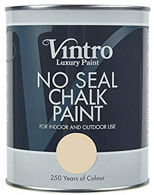 Vintro | No Seal Chalk Paint | Dark Cream | Interior & Exterior Use | Furniture | Walls | Wood | Metal | 1 Litre (Old Lace)