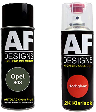Alex Flittner Designs Vernis Voiture Pulvérisation Kit pour Opel 808 Bouteille Vert 2K Vernis Transparent Basislack Aérosol Spray 2x400ml