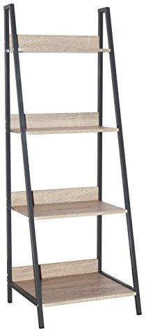 Home Source Ladder Shelving Unit, Living Room Office Bookshelf, Oak Effect Finish, 4 Tier
