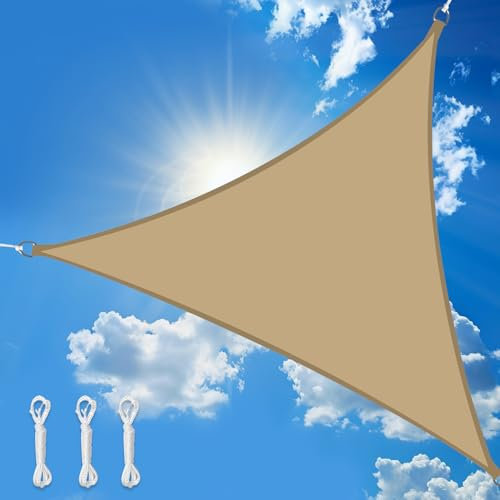 wiipara 3,6x3,6x3,6m Sonnensegel Dreieck, Wasserdicht Sonnenschutz Segeltuch Sunsegel, 95% UV Schutz, Regenschutz, Premium Polyester Sonnensegel für Balkon Terrasse Garten (Sand)