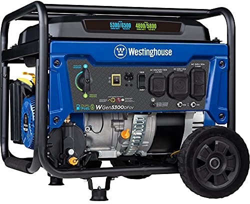Westinghouse 6500 Watt Dual Fuel Home Backup Portable Generator, Transfer Switch Ready 30A Outlet, RV Ready 30A Outlet, CO Sensor