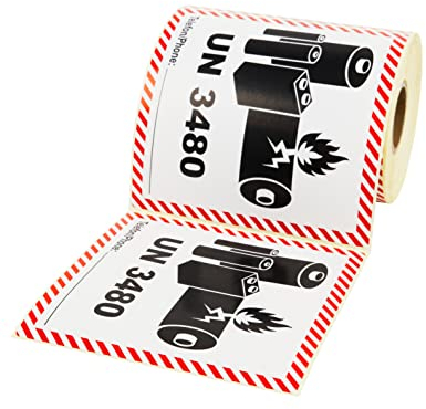 Prolac Aufkleber, Gefahrgutaufkleber UN 3480 Enthält Lithium-Ionen-Batterien, 250 Stück, 100 x 100mm, Etiketten selbstklebend, Versandetiketten, Ettiken selbstklebend, Gefahrengut Aufkleber