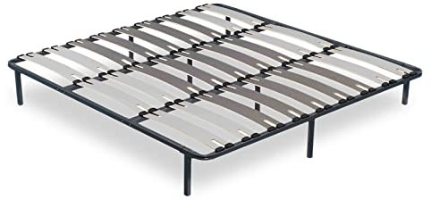 SAMPUR - Sommier Morpholattes | 200 x 200cm | 7 Pieds Inclus | Gris | 25 cm de Hauteur | Cadre métal laqué epoxy | Lattes Extra Larges | 5 Zones de Soutien