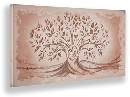Giallobus - Quadro - 09 - Capezzale Moderno - Sacra Famiglia e Albero della Vita - Rosa Antico - Tela Canvas Telaio Standard - 70x35 - Pronto da Appendere - Quadri Moderni per la casa