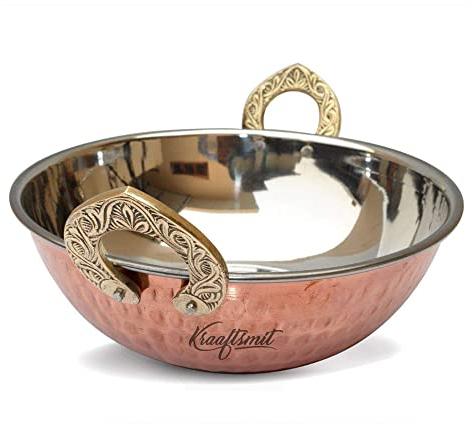 Kraaftsmit Kadai Bol Wok en acier et cuivre 700 ml