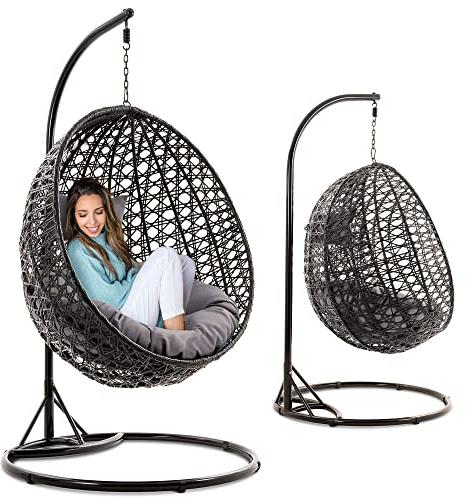 di volio Fiore Hängesessel mit Gestell Outdoor & Indoor – Hängeschaukel für Garten, Balkon und Terrasse – Hängestuhl mit stabilem Standfuß