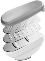 Dreifache Reibe mit Behälter und rutschfester Unterseite, Trio-Box METALTEX