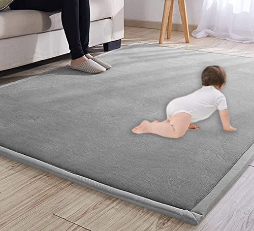 DG Catiee Weicher Fleece-Teppich, große Krabbelmatte, Spielteppich, rutschfester Teppich, Yoga, Tatami-Matte, Bodenteppich, Krabbelmatte für Wohnzimmer, Schlafzimmer (120 x 150 cm, grau)