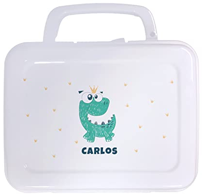 SAQUITOMAGICO Fiambrera infantil almuerzo o caja de merienda Personalizada con Nombre y/o Texto Opcional. (dinosaurio)