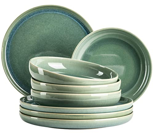 MÄSER Serie Elina Uno, Modernes Keramik Teller Set mit unregelmäßiger Effektglasur für 4 Personen, flache Speiseteller und Suppenteller, 8-teiliges Tafelservice, Steinzeug, Beach